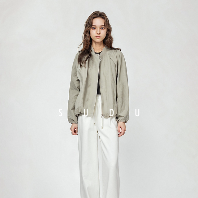 
SUDU design-sensory flower bud lantern sleeve jacket baseball uniform for women 2025 spring new commuter short jacket
