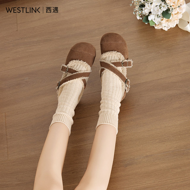 Xiyu Maomao Shoes for Women 2025 Autumn and Winter New Baotou Light Mouth Single Shoes Birken Snow Shoes Soft Sole One-Strip Flat Sole