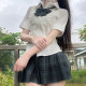 Meow Tai JK waist elastic shirt V -neck short -sleeved slimming shirt is thin, hot girl girl spring and summer white
