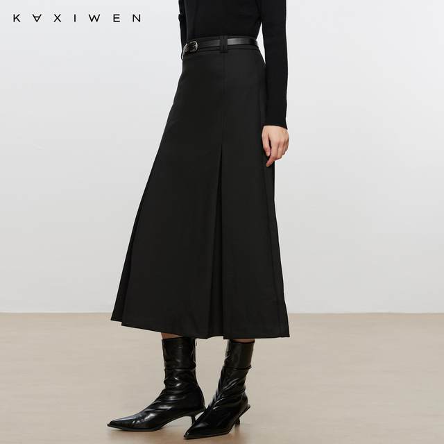 
Jonnie Wen Commuting Simple Skirt 2024 Winter New Solid Color High Waist Compression Pleated A-line Mid-Long Skirt for Women