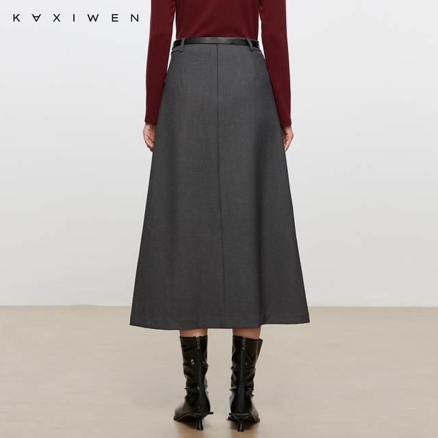 
Jonnie Wen Commuting Simple Skirt 2024 Winter New Solid Color High Waist Compression Pleated A-line Mid-Long Skirt for Women
