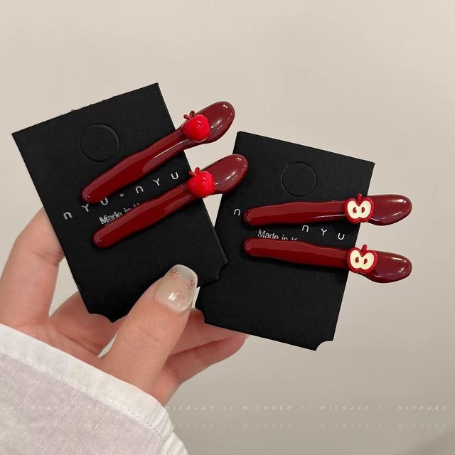 Korean cute little apple bangs hair clip broken hair card ancora red high-value side one-word clip hair accessories