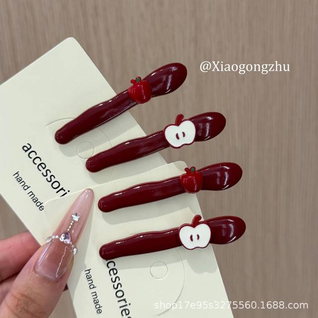 Korean cute little apple bangs hair clip broken hair card ancora red high-value side one-word clip hair accessories