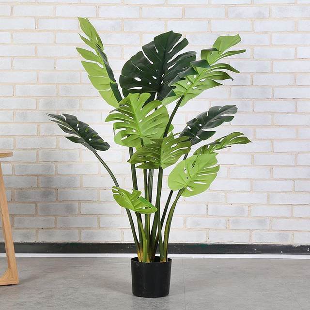 Simulation Green Plant Large Potted Traveler Banain Leaf Banyan Tree Horticultural Plant Tiger Pipchida Turtle Back Home Decoration Window
