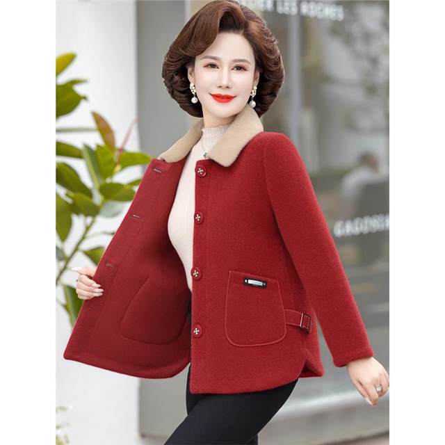 Mom Spring and Autumn Minky Velvet Coat Short Small Autumn and Winter New Style Middle-aged and Elderly Women's Fashionable Woolen Fleece Top
