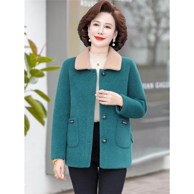 Mom Spring and Autumn Minky Velvet Coat Short Small Autumn and Winter New Style Middle-aged and Elderly Women's Fashionable Woolen Fleece Top