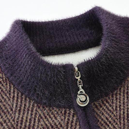 
Mother's clothing autumn and winter velvet cardigan sweater women's clothing middle-aged and elderly mother's tops elderly knitted sweater jacket