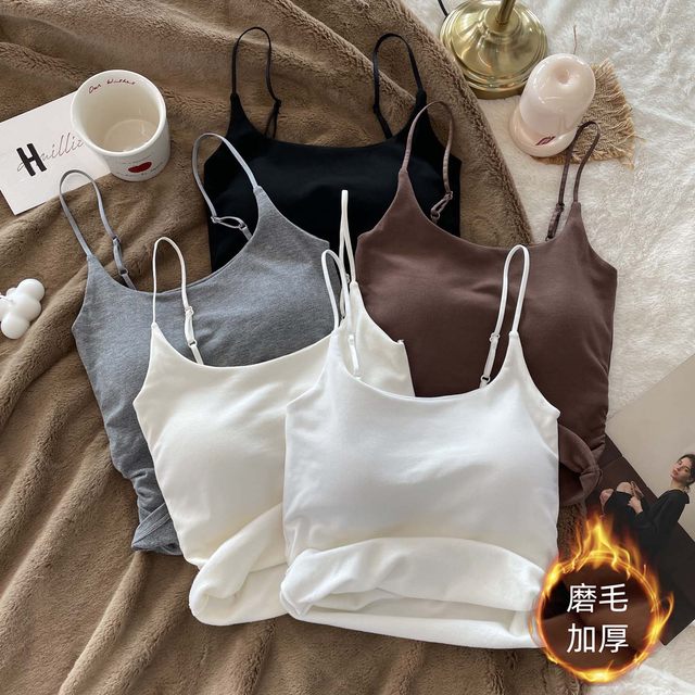 wan can be used as a base! Velvet warm camisole women's inner wear with chest pad autumn and winter new brushed thickened top