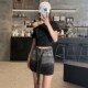 Large size women's retro versatile denim short skirt for women 2025 summer thin heavy industry hot diamonds full of star hip skirt