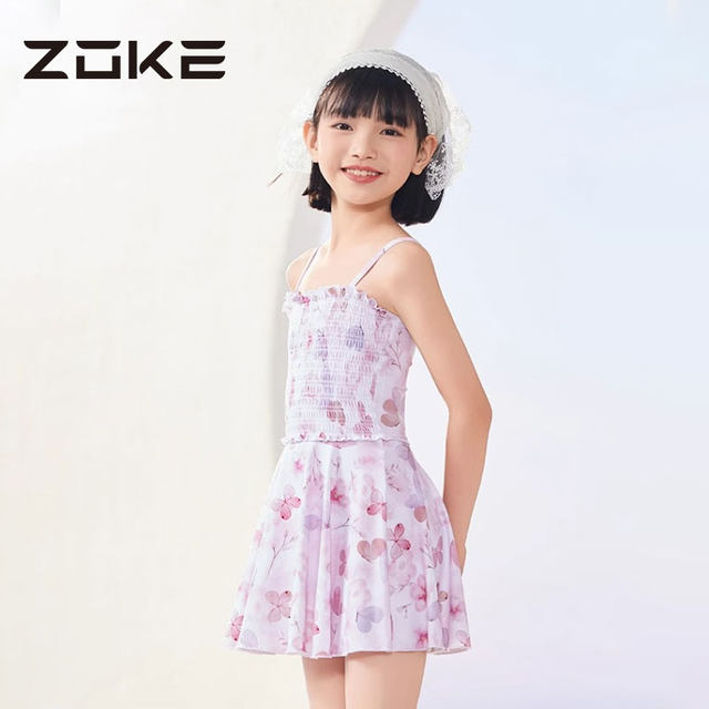 zoke/zhouke children's swimsuit one-piece skirt with flat angle 2025 new girls hot spring vacation swimsuit