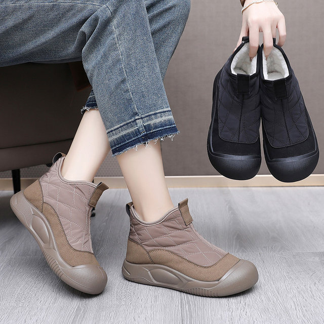 2025 winter new style velvet thickened warm high-top mother cotton shoes fashionable casual snow boots one-legged