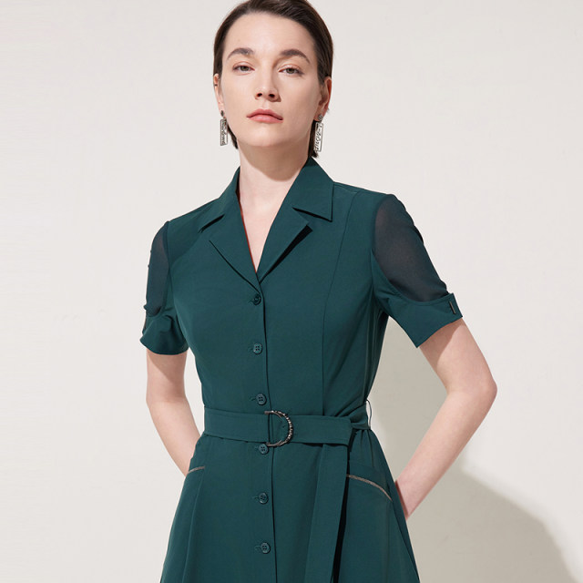 Yingzhishang outlet 2025 new mint green shirt skirt summer new slim short-sleeved commuting dress
