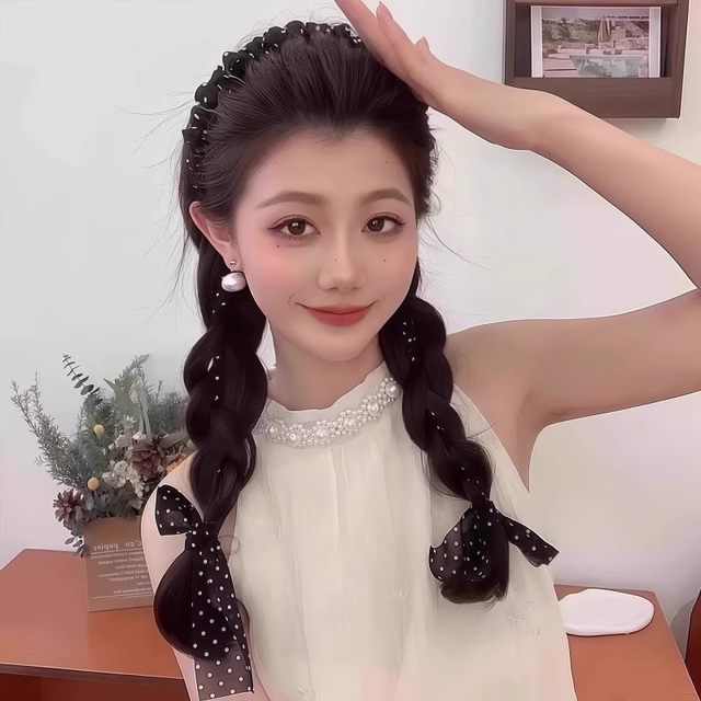 Polka dot streamer hairband for women 2025 new silk scarf tied hair integrated high-end temperament versatile hair braiding hair accessories