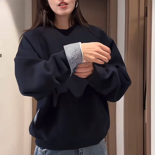 Autumn and winter holiday two-piece shirt cuffs with plaid casual gray sweatshirt for women loose lazy style top jacket