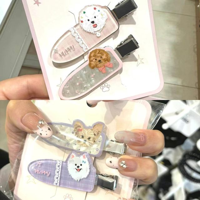 
6 outfits ~ Cartoon cute puppy hair clip girl heart without trace ins sweet bangs hair accessories Miniso same style