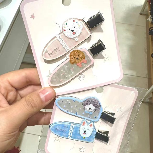 
6 outfits ~ Cartoon cute puppy hair clip girl heart without trace ins sweet bangs hair accessories Miniso same style