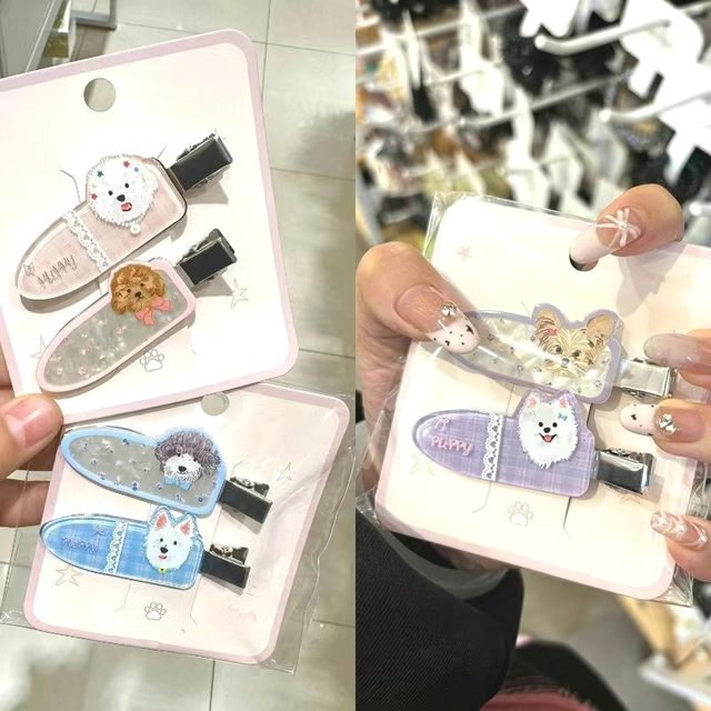 
6 outfits ~ Cartoon cute puppy hair clip girl heart without trace ins sweet bangs hair accessories Miniso same style