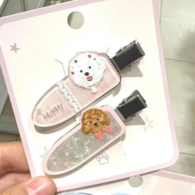 
6 outfits ~ Cartoon cute puppy hair clip girl heart without trace ins sweet bangs hair accessories Miniso same style
