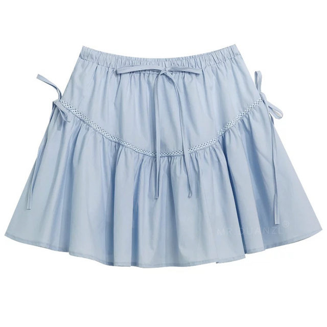 Sweet Bowbone Land Stitching A A -line Skirt Female Summer Worch Edge High -waisted Poisting Loose Skirt
