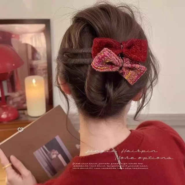 Bow duck-billed clip high-end 2025 new hair clip for women half-tied one-letter clip safety shark clip hair accessories
