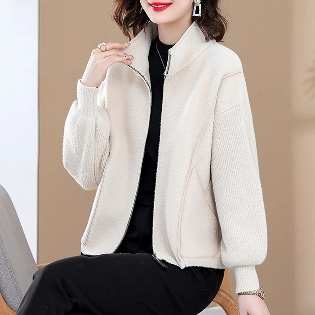 Autumn fashion new style woolen coat for women over 50 years old, middle-aged and elderly mothers, autumn and winter style stand-up collar thick coat