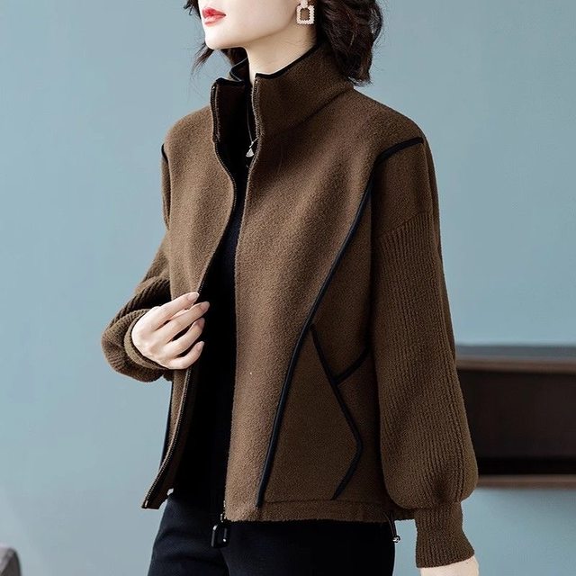 Autumn fashion new style woolen coat for women over 50 years old, middle-aged and elderly mothers, autumn and winter style stand-up collar thick coat