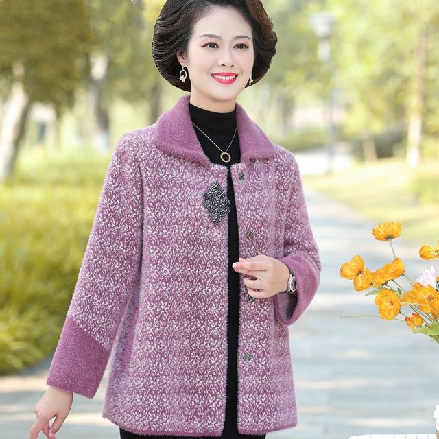 Mother's clothing autumn and winter mink fleece jacket middle-aged and elderly women's short noble thickened sweater cardigan top