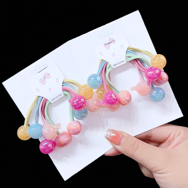 Children's candy colored head rope winding hair loop hair rope baby high elastic rubber band princess color bead braided ponytail ring