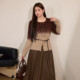 Blue Language Large Size Women's French Gradient Knitted Sweater Brown A-Line Skirt Leather Skirt 2025 Autumn Two-piece Set