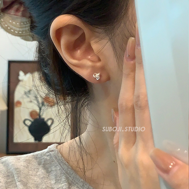 Suboji s999 sterling silver wishful knot earrings for women, niche earrings, high-end screw earrings to support pierced ears while sleeping without removing them