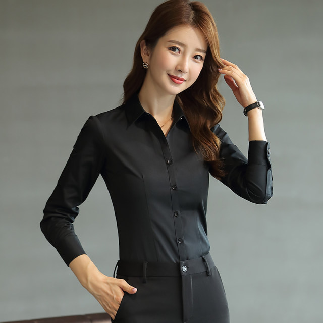 Black long-sleeved square collar plus velvet thickened professional shirt for women 2025 winter warm work clothes temperament formal shirt
