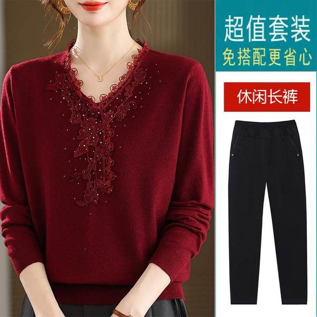 Speedy 2025 new mother's clothing autumn sweater women's fashionable middle-aged and elderly women's spring and autumn sweater temperament base