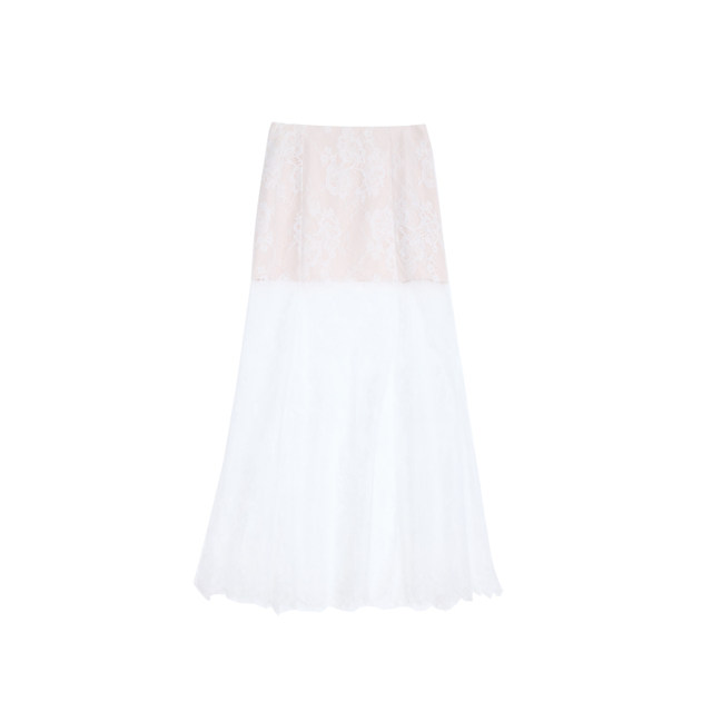 
2025 summer new pure white lace spliced ​​hip skirt for women with slim fit and slim A-line long skirt