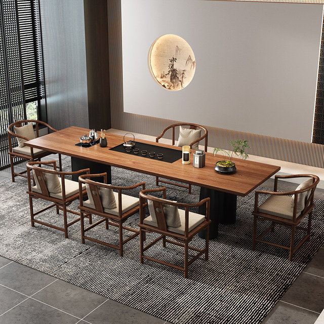 New Chinese-style solid wood large board tea table and chair ...