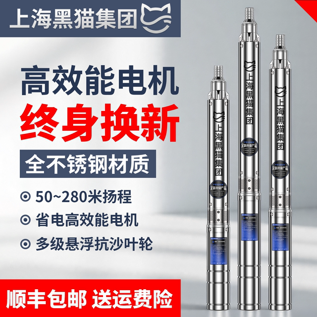 Shanghai Black Cat stainless steel deep well pump high lift 220v agricultural submersible pump 380v high flow household deep water pump