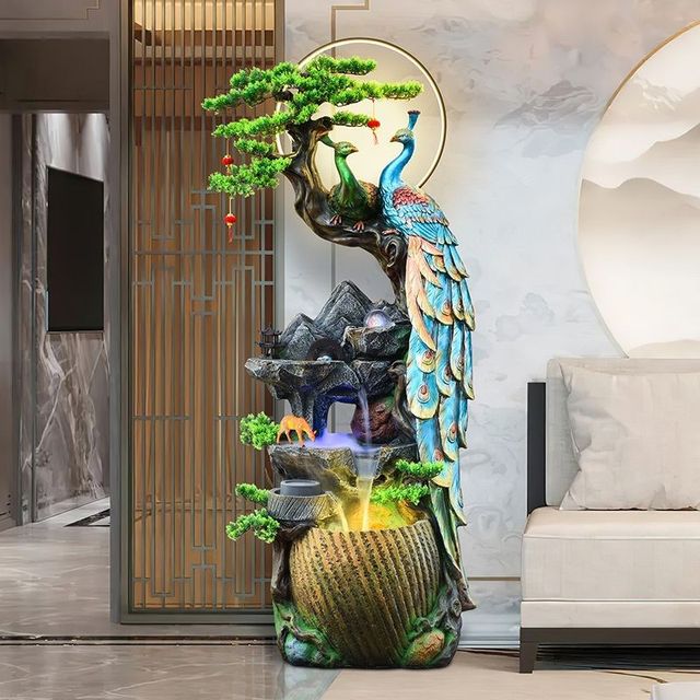 
Peacock flowing water a fountain living room circulating water indoor office ornaments entrance decoration floor-to-ceiling housewarming opening ceremony
