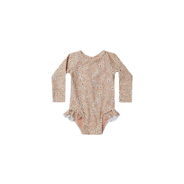 
Children's ins style long-sleeved swimsuit for boys and girls, floral triangle one-piece swimsuit, hot spring resort swimsuit