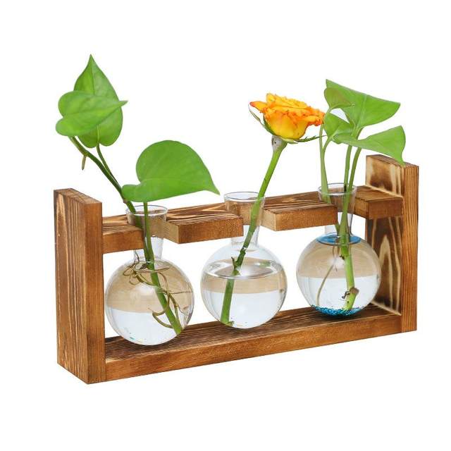 
Creative wooden frame hydroponic glass flower m bottle green dill water plant flower device office home gardening desktop display