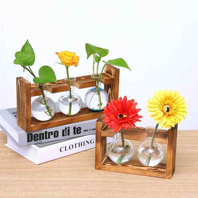 
Creative wooden frame hydroponic glass flower m bottle green dill water plant flower device office home gardening desktop display