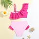 
Children's swimsuit cross-border bikini one-shoulder ruffle flamingo print K-flower triangle quick-drying little girl swimsuit