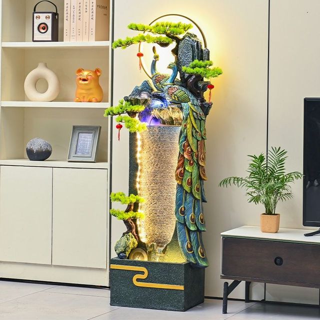 
Lucky peacock flowing water ornaments living room p fountain circulating water floor office club opening housewarming water feature ceremony