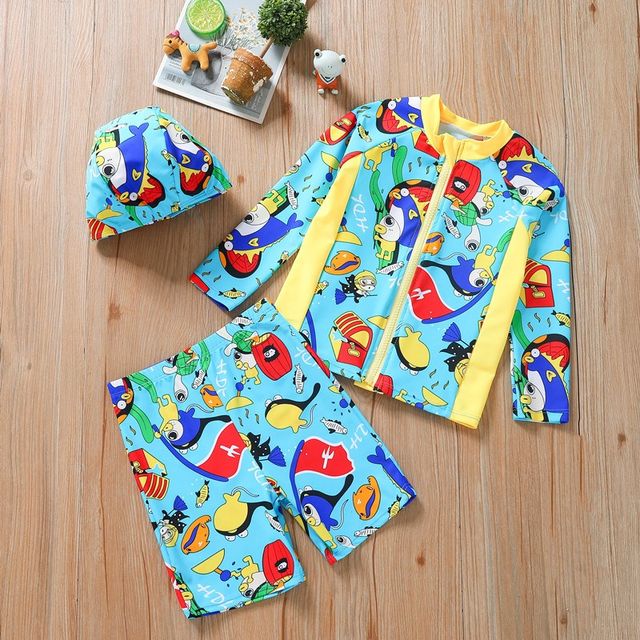 Children's swimsuits, boys, children's long-sleeved shorts, sun protection, split casual surfing, beach, hot spring quick-drying swimsuit
