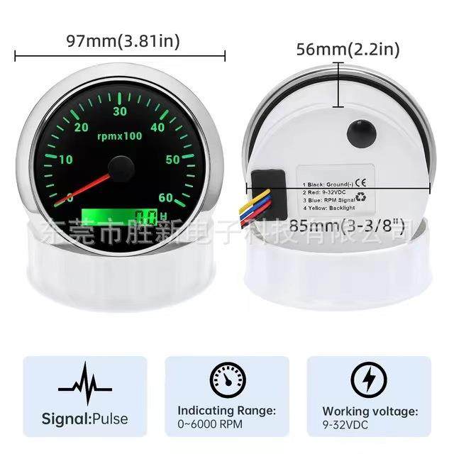 
Cross-border hot-selling 85mm tachometer multi-color backlight belt hourly meter 000-8000RPM