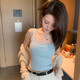 Large size new wide shoulder strap suspender vest for women with breast pads and blue slimming outer top summer