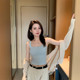 Large size new wide shoulder strap suspender vest for women with breast pads and blue slimming outer top summer