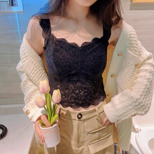 White pure desire small suspender vest woman with chest pad wearing lace beauty back and base short sleeveless top summer summer
