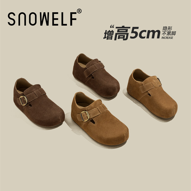 Snowelf thick-soled Birkenstock shoes for women 2025 new winter slip-on inner heightening single shoes genuine leather mule shoes