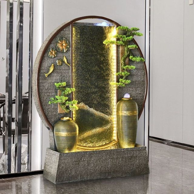 
Water curtain wall, flowing water screen, partition, living room, circulating landscape ornaments, fountain, fish pond, P-shaped landscape, courtyard, garden cloth