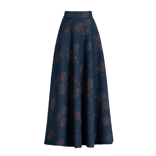 Autumn and winter printed skirt for women 2025 new high-waisted large size mid-length A-line large hem skirt draped and slim long skirt