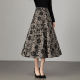 2025 Spring and Autumn New Printed Skirt for Women High Waist Slim Mid-Length Large Size Versatile A-line Umbrella Skirt
